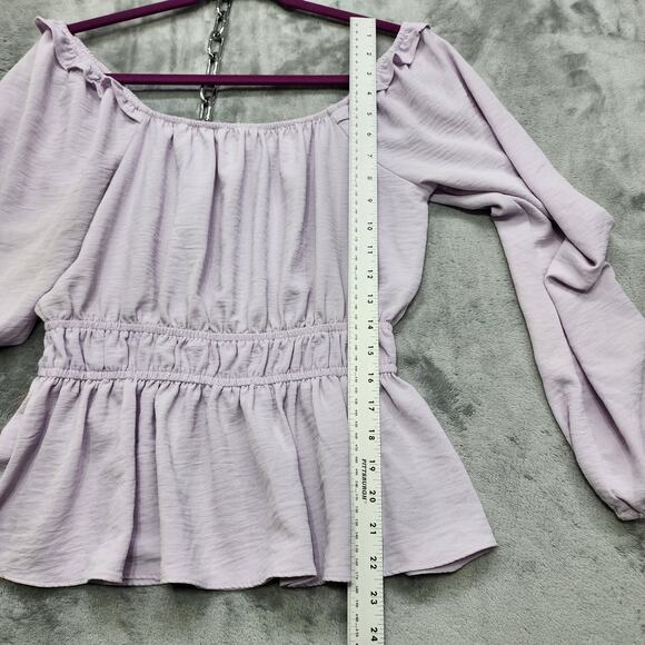 Nine West Top Womens S Purple Squareneck Peplum Blouse Stretch Elastic Cuffs - Picture 9 of 10